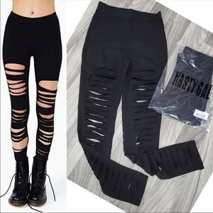 Nasty Gal Shredded Leggings - Black